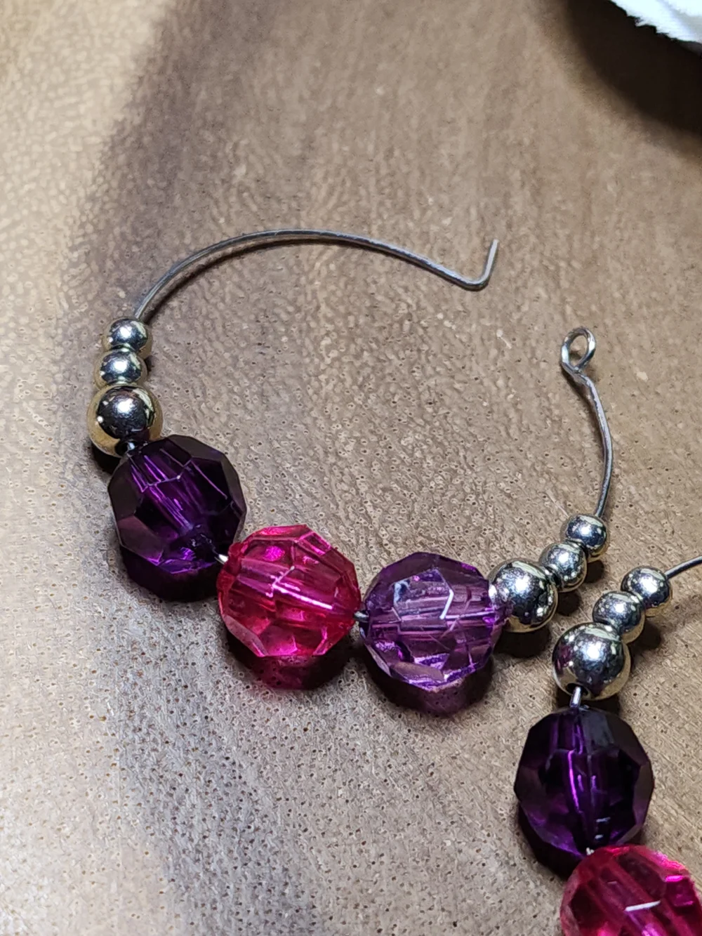 Handcrafted Pink & Purple Beaded Hoop Earrings